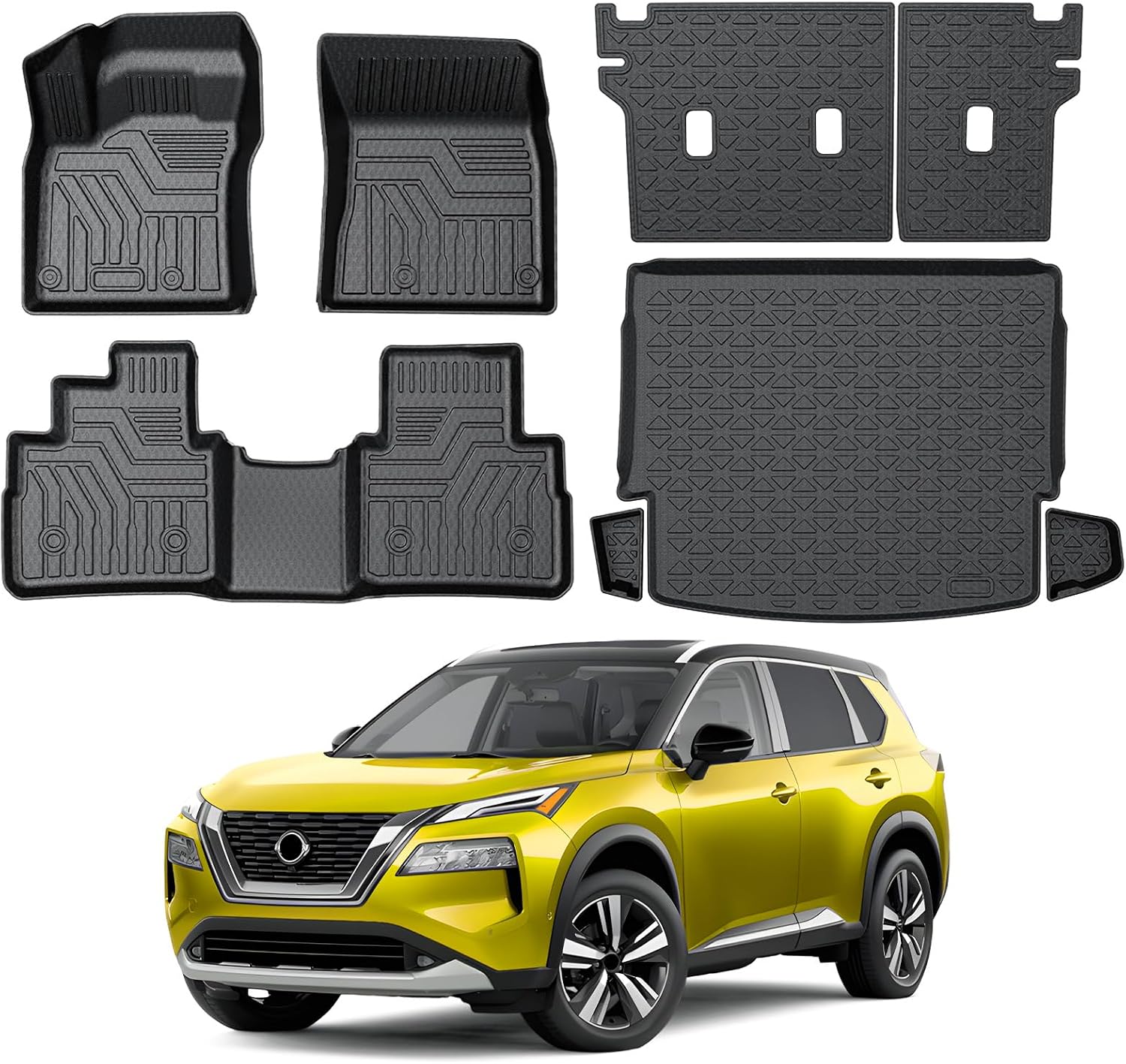 KUST Floor Mats Set for 2021-2026 Nissan Rogue Accessories (Not for Sport & Select), All Weather Floor Liners & Rear Trunk Liner & Backrest Mats, TPE Rubber, Raised Edge