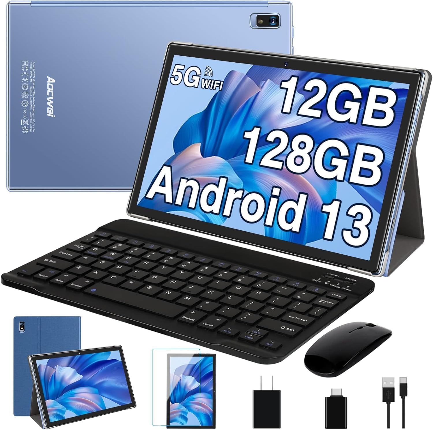 2025 Android 15 Tablet, 10 Inch Octa-Core Tablets 22GB+128GB+1TB Expand, 2-in-1 Electronic Tablet with Keyboard Mouse, 8000mAh Battery, HD IPS Display, GPS,Widevine L1, Split Screen, Metal Body -Blue