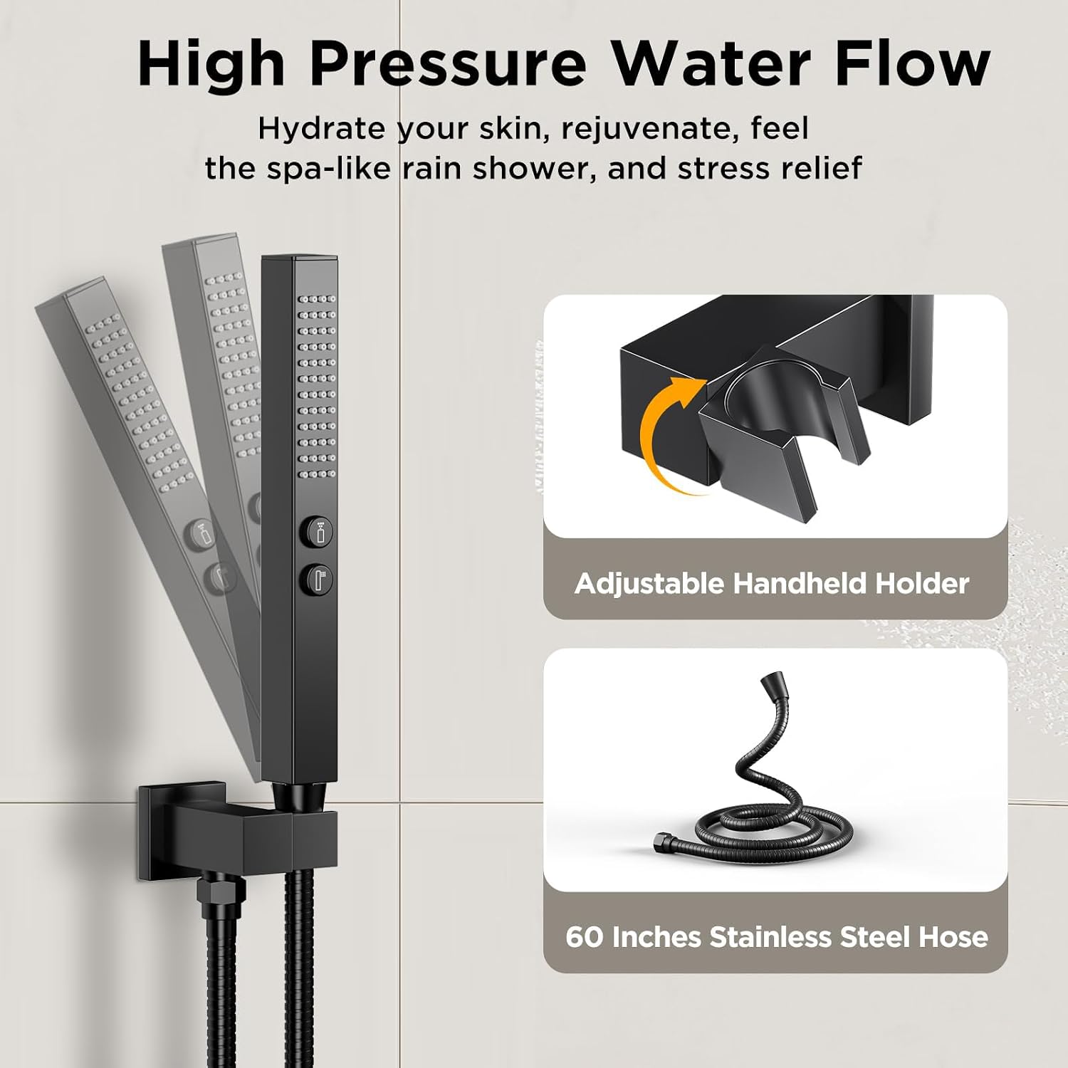 Shower System with Body Jets Matte Black, STARBATH 4 Way 12+6' Shower Faucet Sets Complete with 2 in 1 Handheld,Ceiling Mounted Rainfall Dual Shower Head with 4 Body Spray Jets, Shower Jets System
