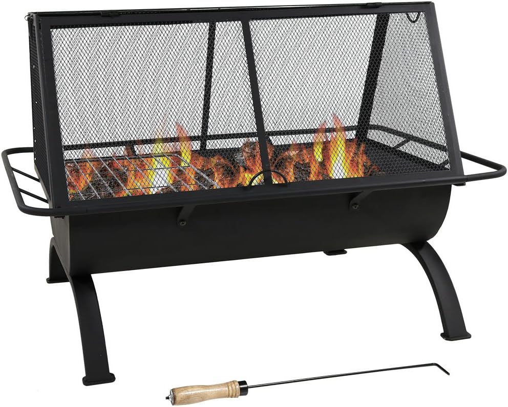 Sunnydaze 36-Inch Northland Steel Outdoor Fire Pit with Grill - Outdoor Fireplace with Cooking Grate, Spark Screen, Cover, and Poker