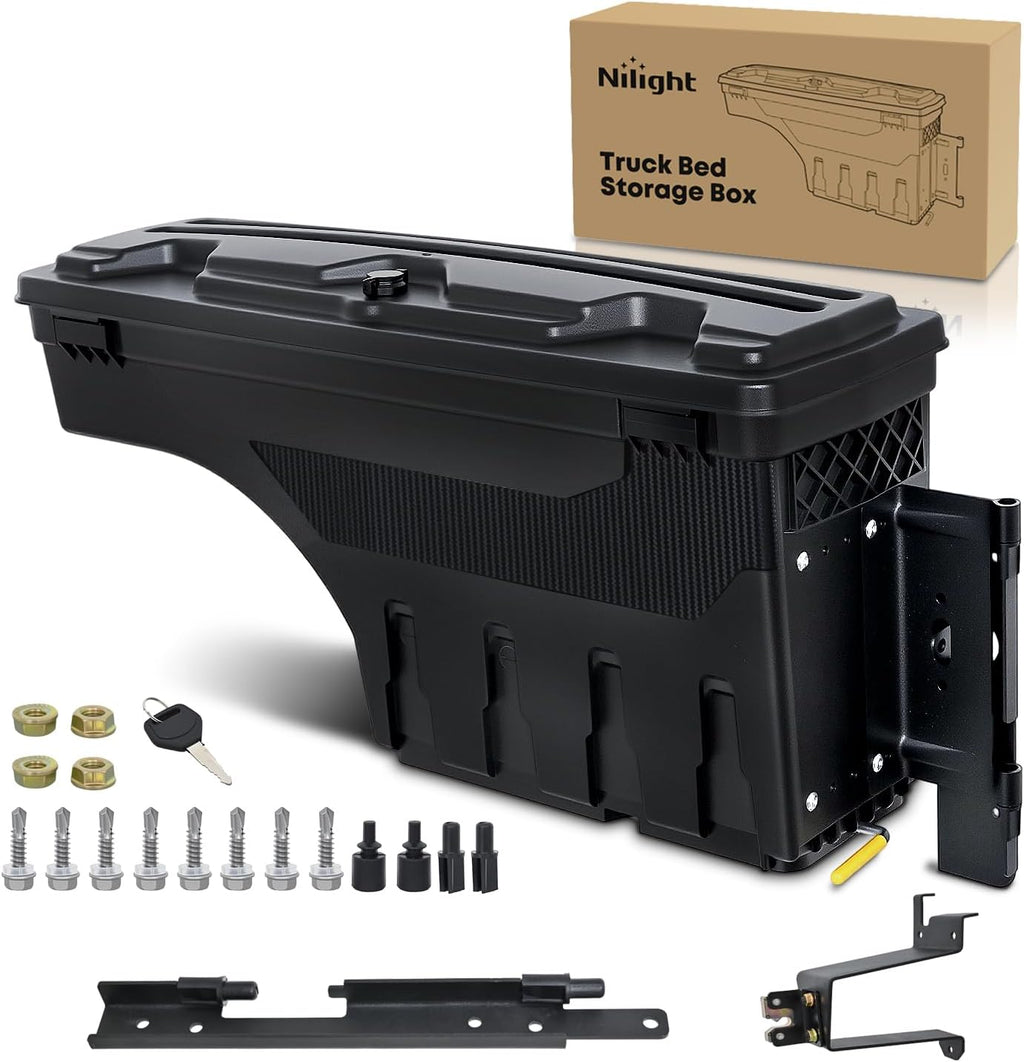 Nilight Truck Bed Tool Box Passenger Side Truck Tool Box Fit for Chevrolet Silverado 1500 GMC Sierra 1500 2019 2020 ABS Swing Case Truck Bed Storage Box with Lockable Lid Waterproof Wheel Well Toolbox