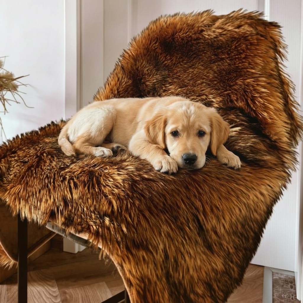 IHAPPYDOG Waterproof Faux Fur Dog Blanket – Pet Throw & Couch Protector for Sofa, Bed, Furniture – Plush Pup Cover for Small Medium Large Dogs – Machine Washable – Brown 60' x 50'