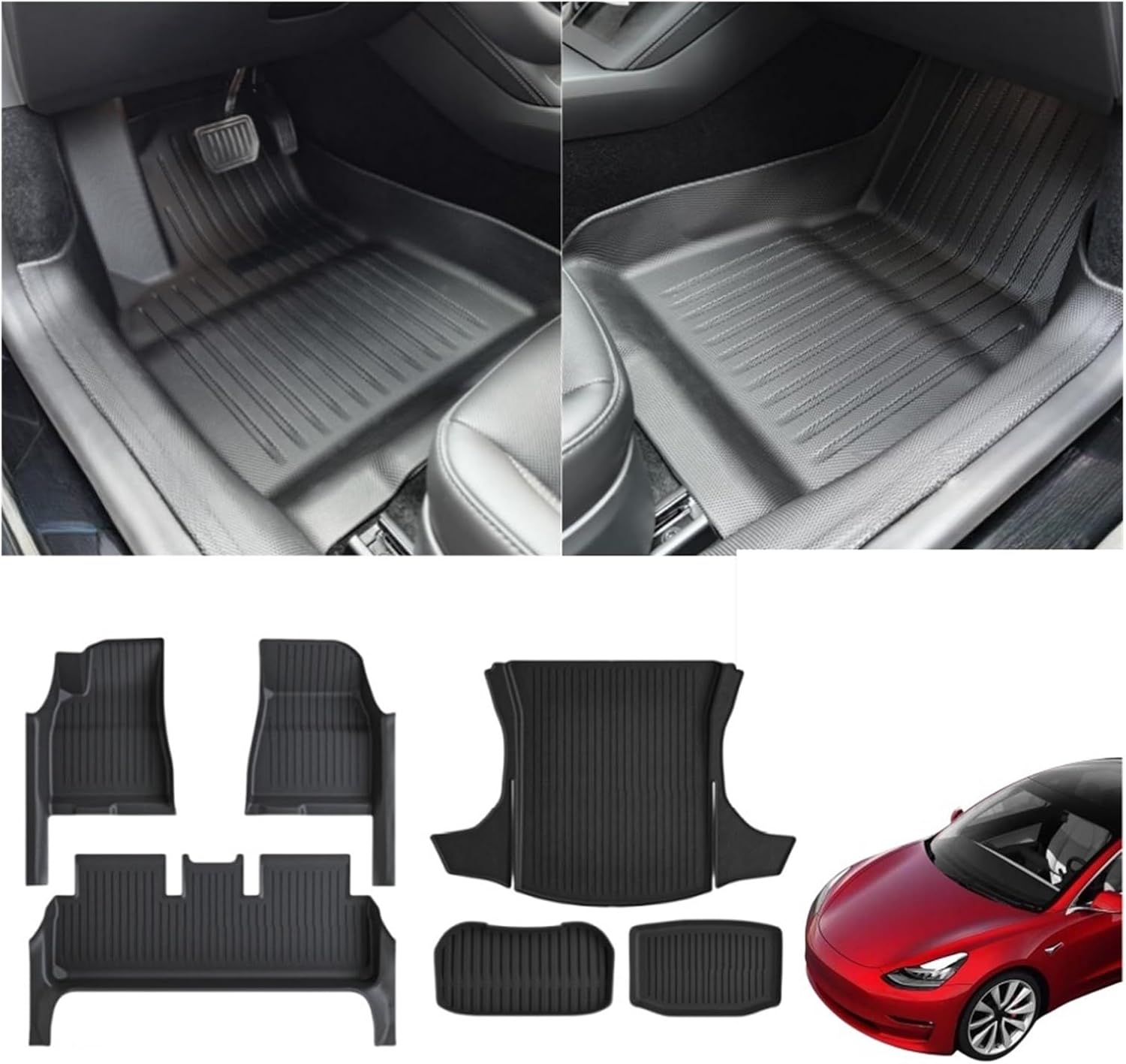 Fully Protection Floor Liners 2024 2025 Compatible with Tesla Model 3 Highland Floor Mats with Door Sill Protector Front Rear Cargo Liner(11PCS Full Set)