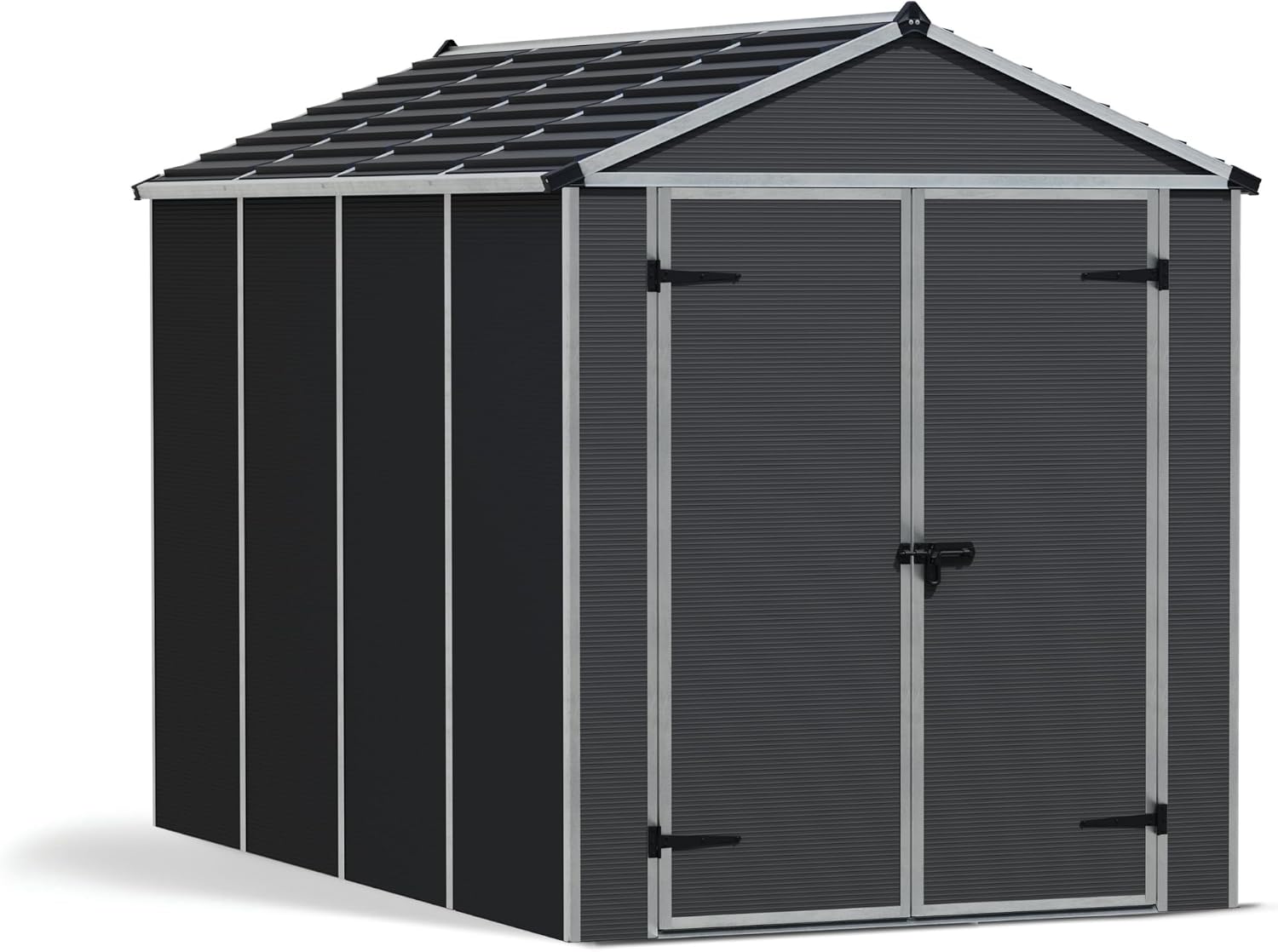 Palram - Canopia Rubicon Storage Shed, 6'x10' DIY Backyard Shed, Gray Polycarbonate Panels and Aluminum Frame, Sheds & Outdoor Storage for Lawn Mower, Bike, Garden Tools, Outdoor Storage Box Shed