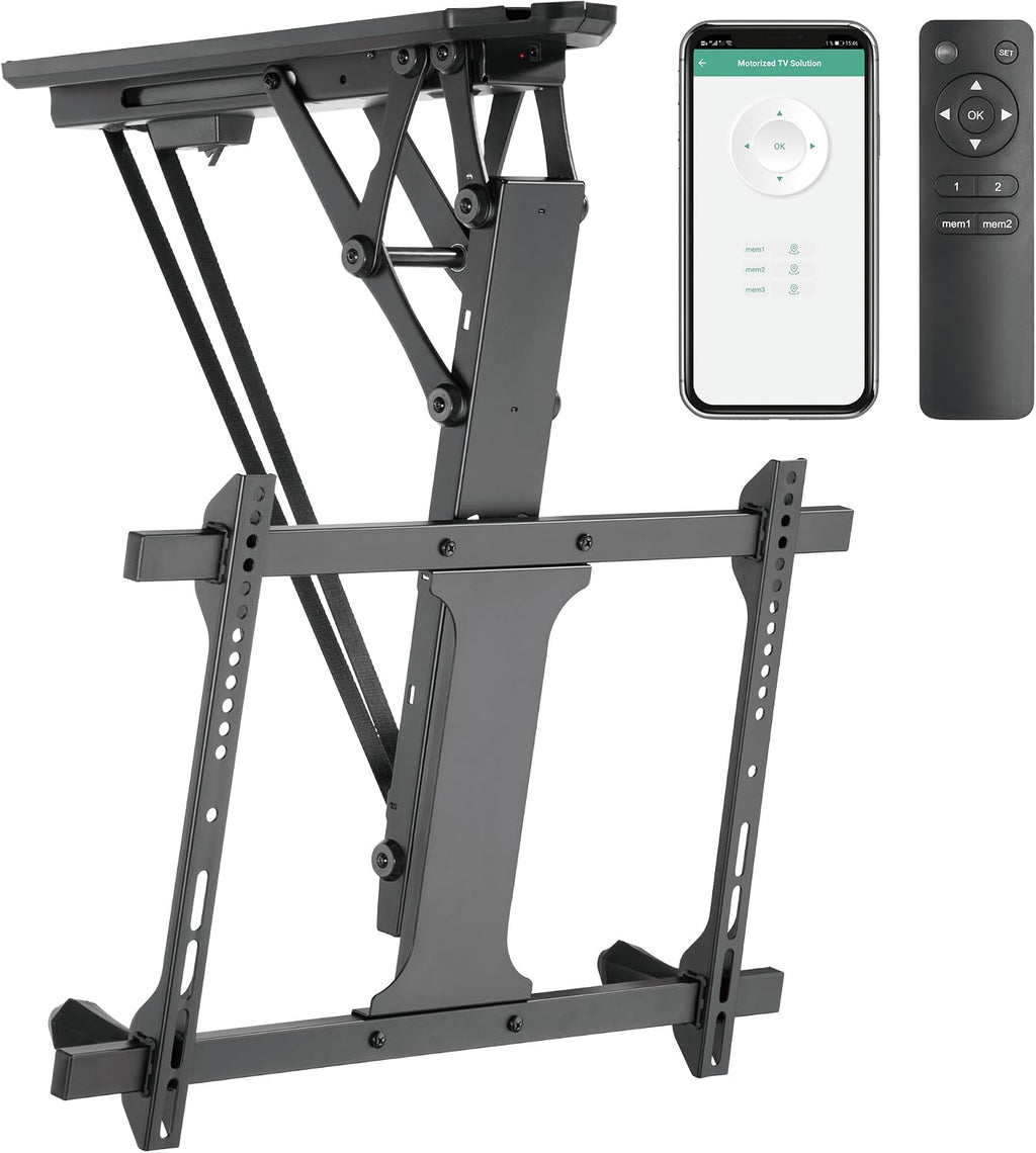 ZeboZap ZZTVC8864 Motorized Ceiling TV Mount Flip Down for Outdoor Patio, Electric Folding TV Mount with Remote Control, Fits 32–75' Screens, Holds 99lbs, Black