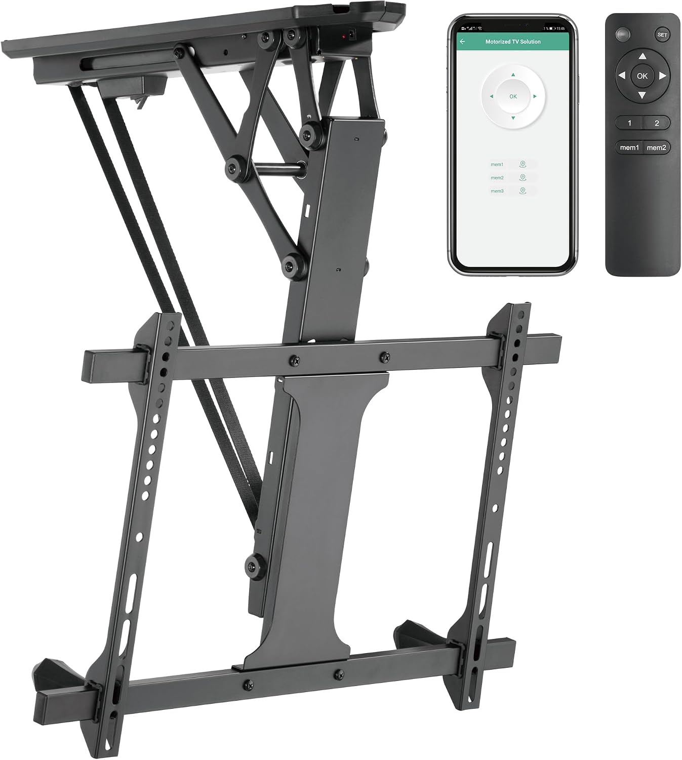 ZeboZap ZZTVC8864 Motorized Ceiling TV Mount Flip Down for Outdoor Patio, Electric Folding TV Mount with Remote Control, Fits 32–75' Screens, Holds 99lbs, Black