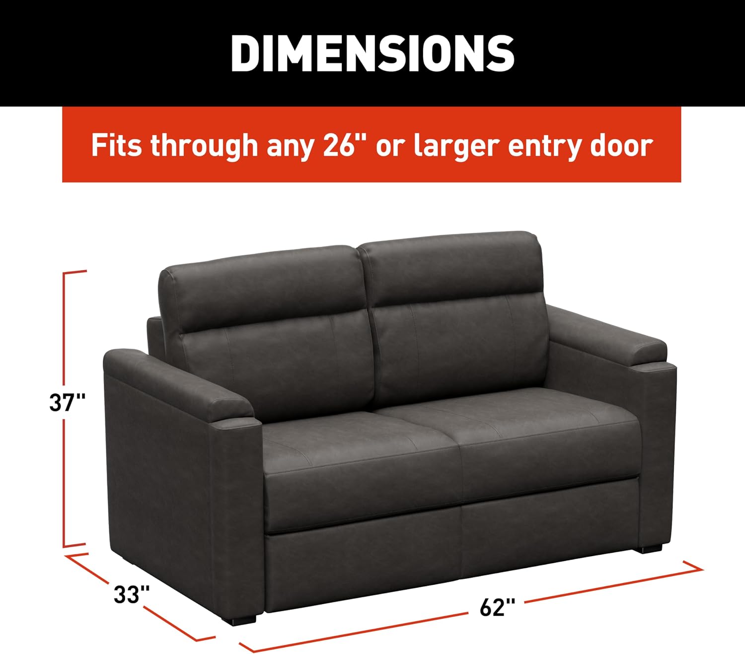 THOMAS PAYNE Signature Heritage Series 62' McCoy RV Clickback Sleeper Sofa with Automatic, Adjustable Fold-Out Legs, Four Reclining Positions, Easy Transition - 2024044223