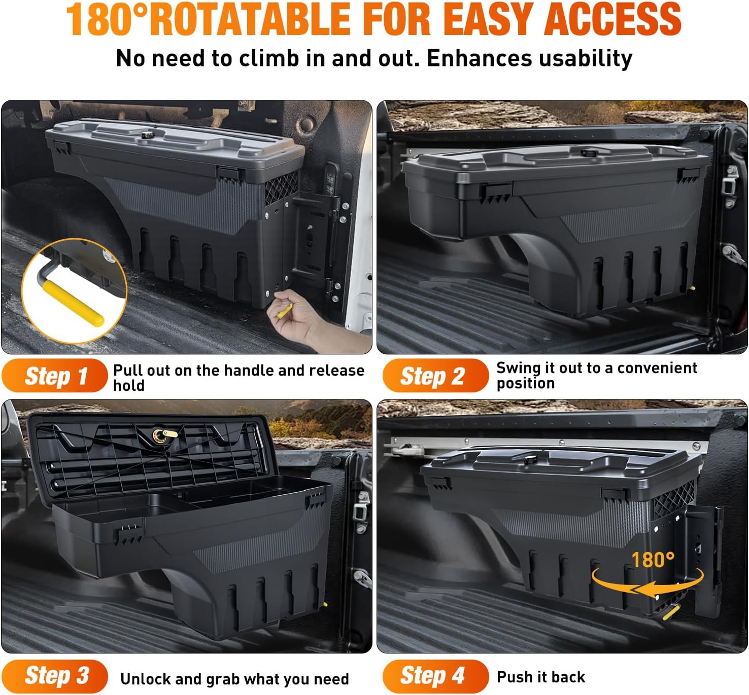 Nilight Truck Bed Tool Box Passenger Side Truck Tool Box Fit for Dodge Ram 1500 2500 3500 2002-2018 ABS Swing Case Truck Bed Storage Box w Lockable Lid Waterproof Wheel Well Toolbox, without Rambox