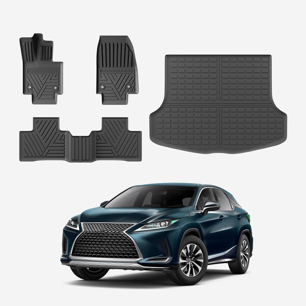 Floor Mats Compatible with 2023 2024 2025 2026 Lexus RX350 RX350H RX500H Trunk Mat Cargo Liner TPE Back Seat Cover All Weather RX350 RX350H RX500H Accessories (Trunk Mat+Floor Mats)