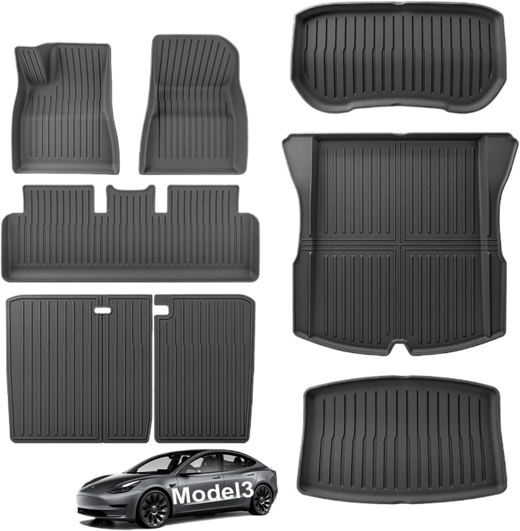 Compatible with 2024 Tesla Model 3 Highland Floor Mats TPE All Weather Front Rear Cargo Liner Mat, Waterproof Anti-Slip Mats Accessories(2024 M3 6PCS LHD)
