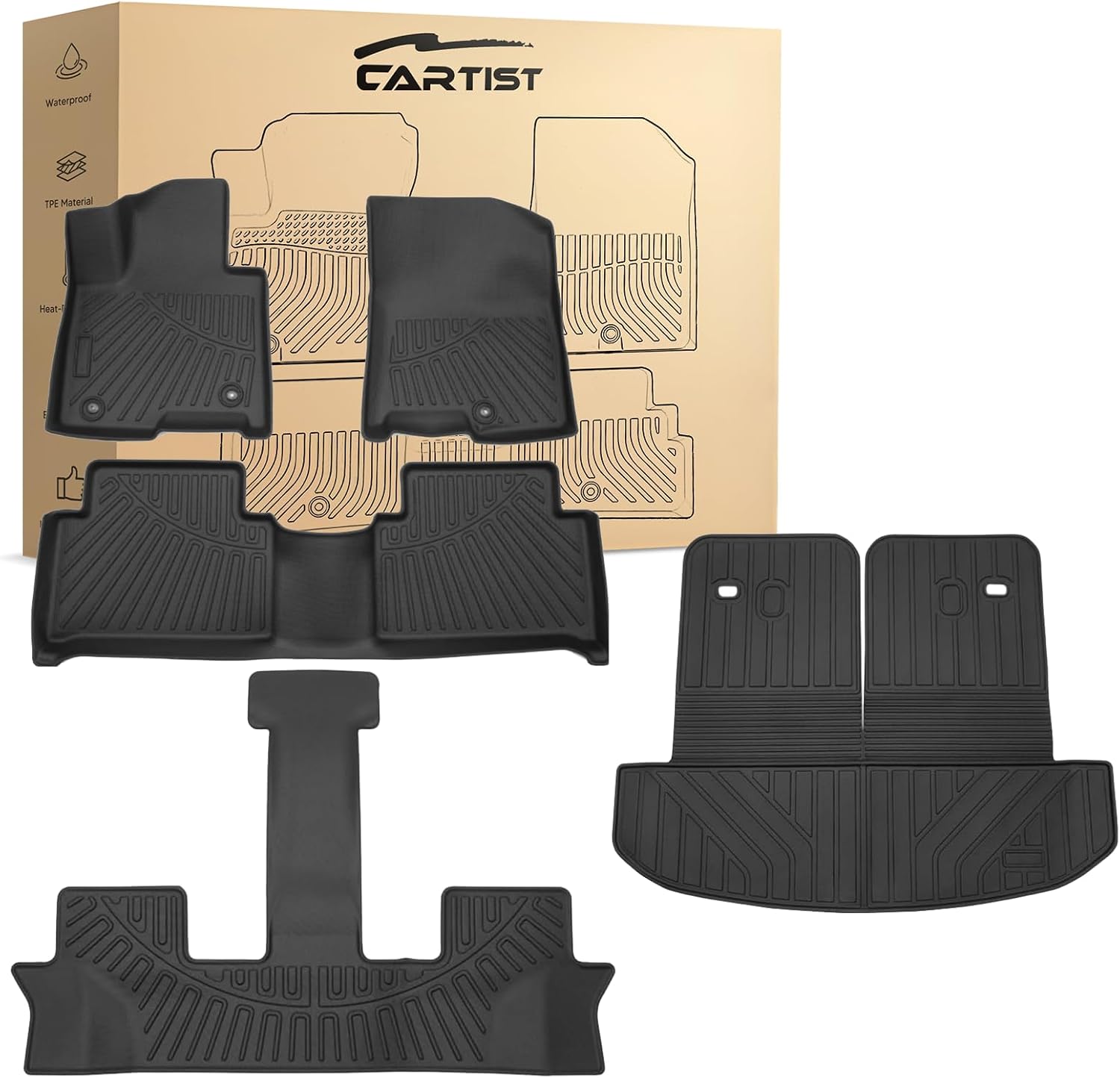 Sorento Floor Mats & Cargo Liner w/Backrest Mats Fit for Kia Sorento 2021-2025 2026 Hybrid (PHEV & HEV) & Plug-in Hybrid, All Weather Floor Liner for Sorento Accessories