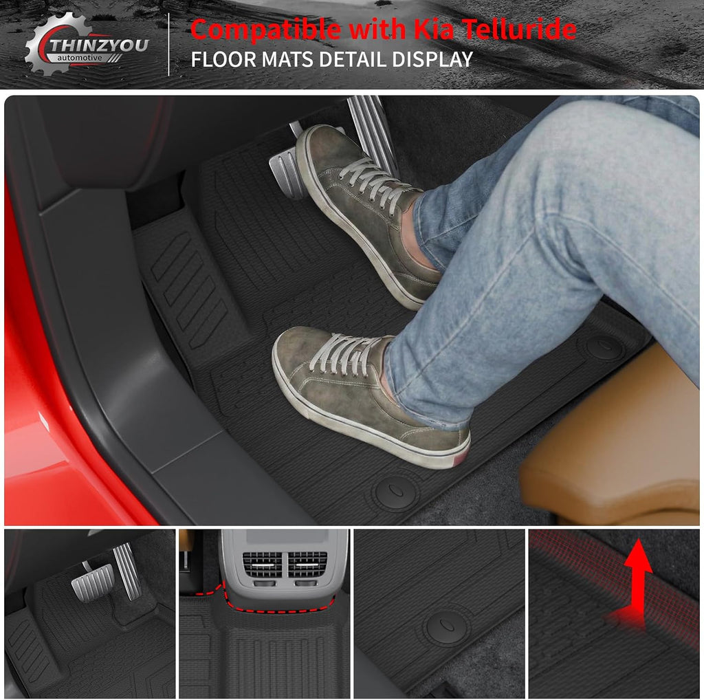 Floor Mats Compatible with 2020-2025 Kia Telluride 7 Seats (NOT for 2027) Cargo Mat Trunk Mat Cargo Liner Kick Mats Back Seat Cover Protector 2024 Telluride Accessories (Floor Mats Full Set)
