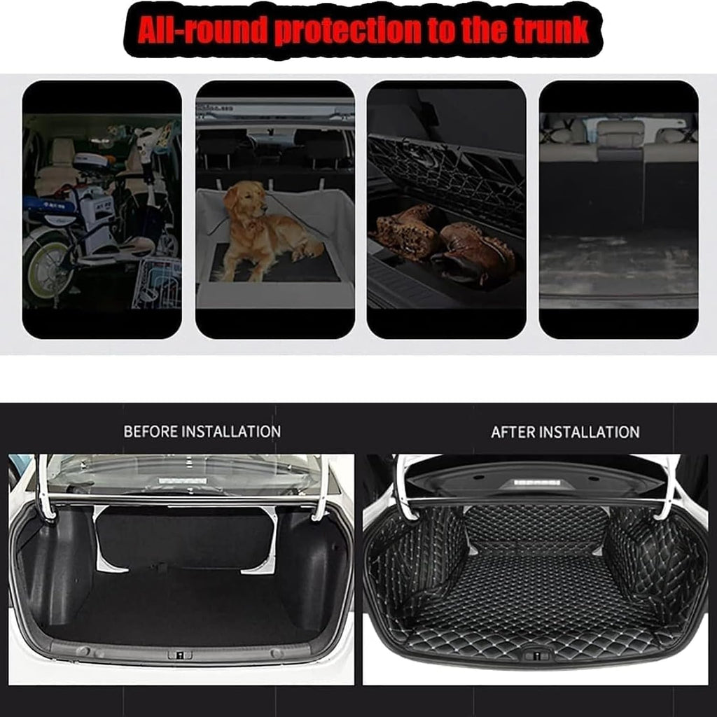 Car Boot Liners Mats Leather for Tesla Model X (5seats) 2016-2026, Rear Trunk Cargo Carpets Protector Cover, Full Coverage Anti-Slip Waterproof Scratch Accessories, C/Black-White