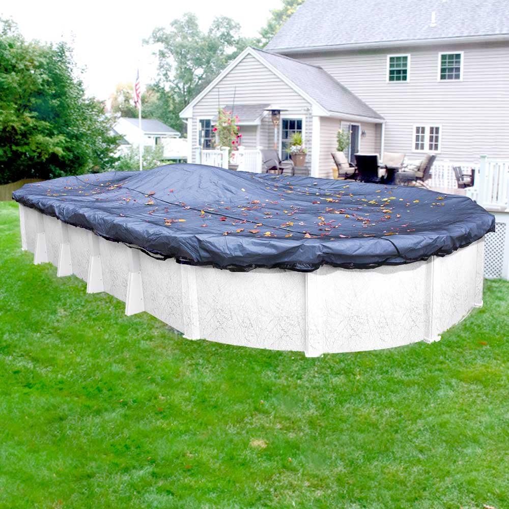 Pool Mate 15x27ft Classic Leaf Net Winter Oval Pool Cover for Above Ground Pools, 3ft Overlap (18x30ft Cover Size), Standard Net, 4-Year Warranty, Style: 441527-PM