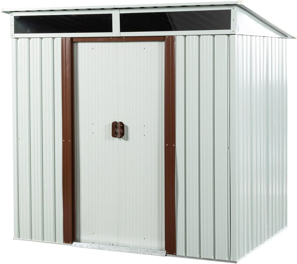6.4 x 5ft Outdoor Metal Storage Shed，with Lockable Doors, Floor Frame, Sun Protection, Waterproof Tool Storage Shed for Patio, Lawn,Backyard (White-6.4 x 5ft)