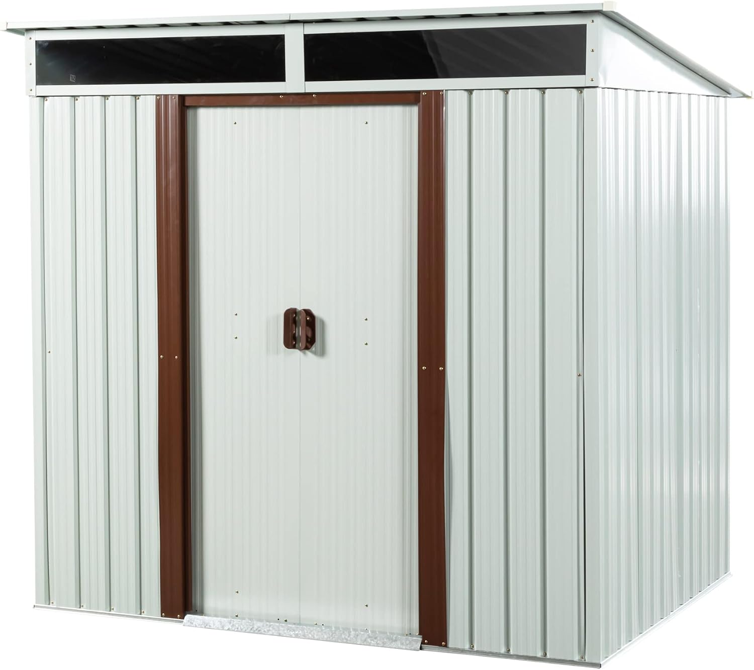 6.4 x 5ft Outdoor Metal Storage Shed，with Lockable Doors, Floor Frame, Sun Protection, Waterproof Tool Storage Shed for Patio, Lawn,Backyard (White-6.4 x 5ft)