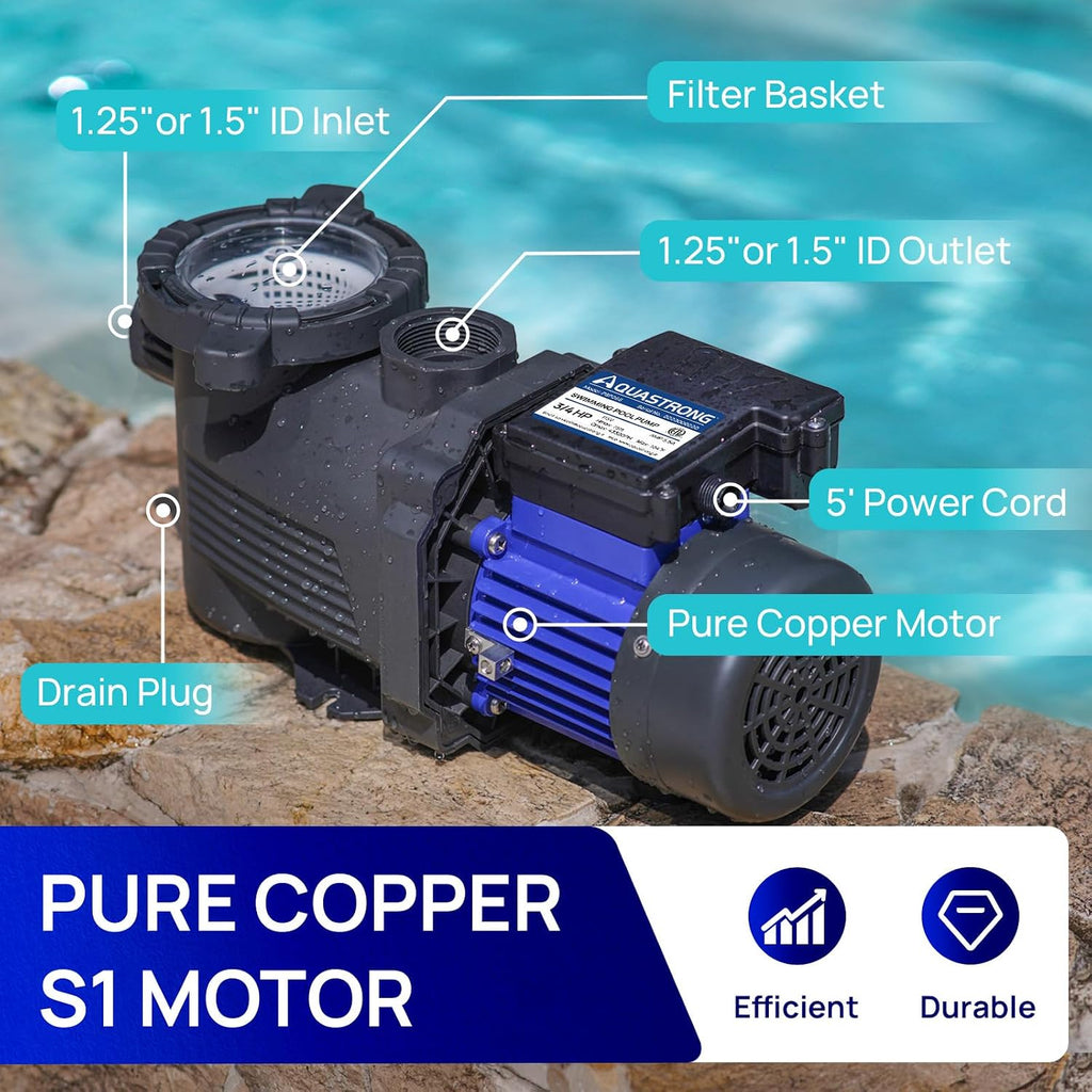 AQUASTRONG Above Ground Pool Pump High Flow Self Priming Swimming Pool Pumps with Filter Basket,Deep Black