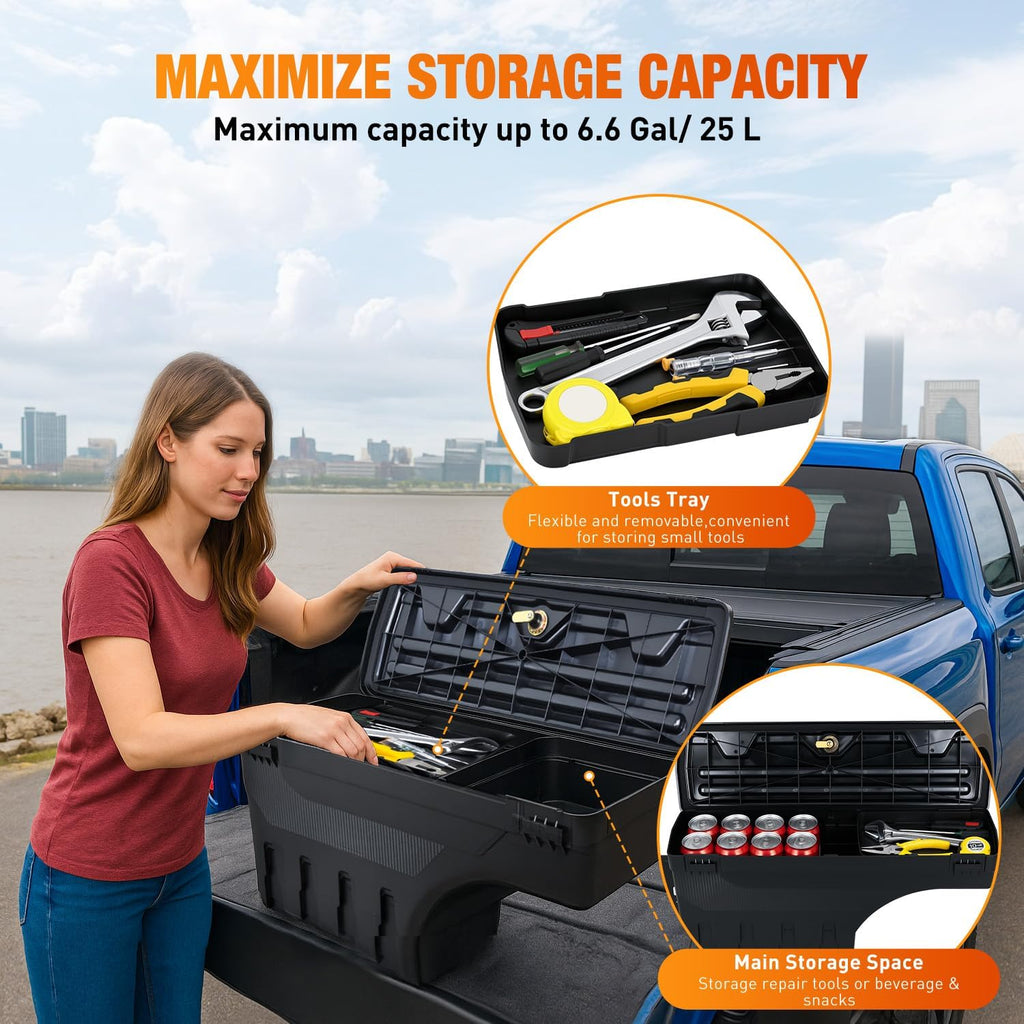 Nilight Truck Bed Tool Box Passenger Side Truck Tool Box Fit for Dodge Ram 1500 2500 3500 2002-2018 ABS Swing Case Truck Bed Storage Box w Lockable Lid Waterproof Wheel Well Toolbox, without Rambox