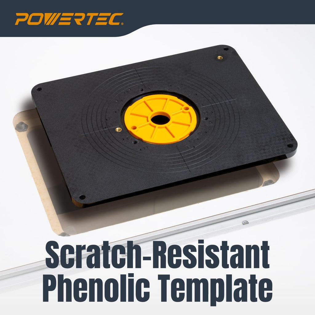 POWERTEC 24' x 32' Benchtop Router Table with Insert Plate – Laminated MDF Surface, Reducer Rings, Leveling Hardware & Starting Pin; Compatible with Bosch, DeWalt, Makita & More (71685)