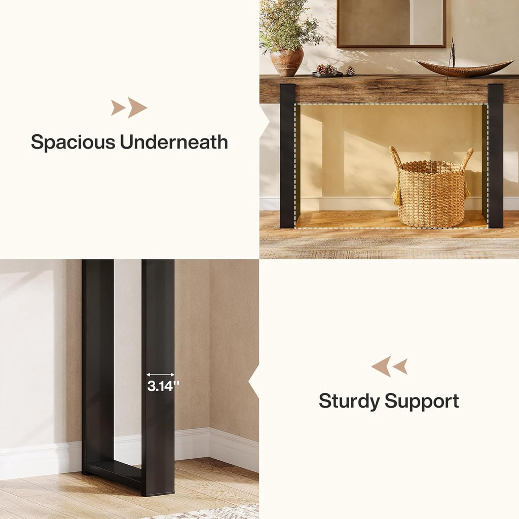 Tribesigns 63-Inch Long Console Table, Solid Wood Sofa Table Behind The Couch with Metal Support, Farmhouse Entryway Furniture for Entrance, Hallway, Living Room, Rustic Brown & Black