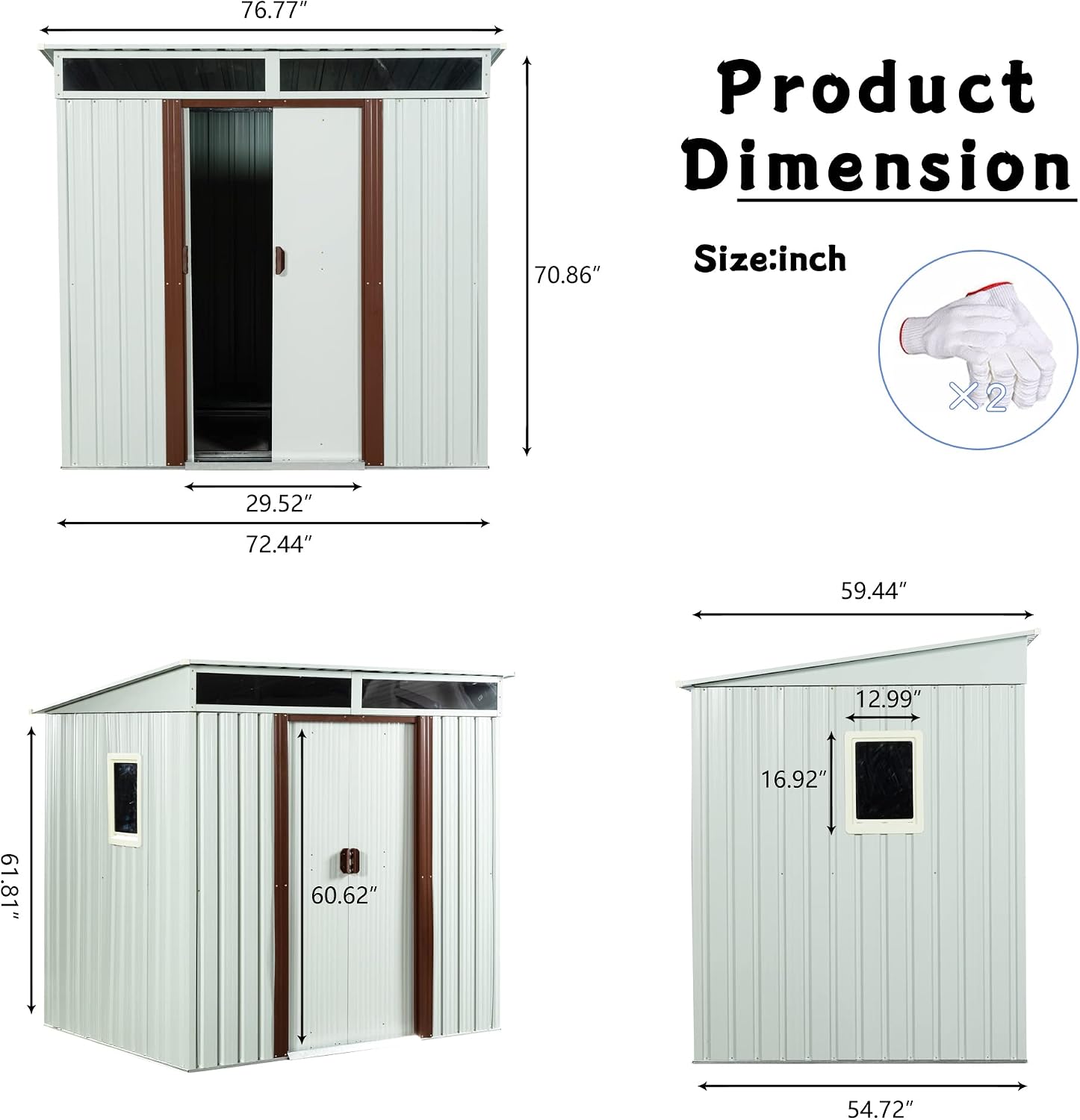 6.4 x 5ft Outdoor Storage Shed,Steel Garden Tool Shed with Floor Frame & Double Lockable Doors,Metal Outdoor Storage Clearance for Backyard Patio Lawn (White-Side Window)
