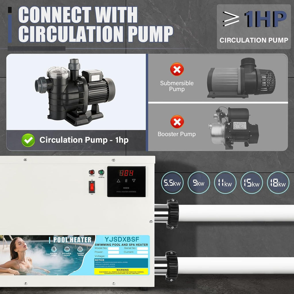 18KW 220V-240V Pool Heater for Above Ground Pools, Hot Tubs & Spas