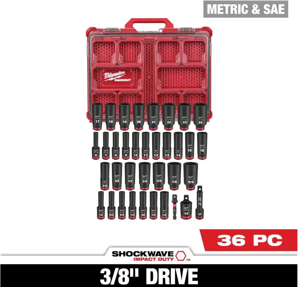 Milwaukee Electric - Shockwave Impact Duty. Socket 3/8. DR 36PC PACKOUT