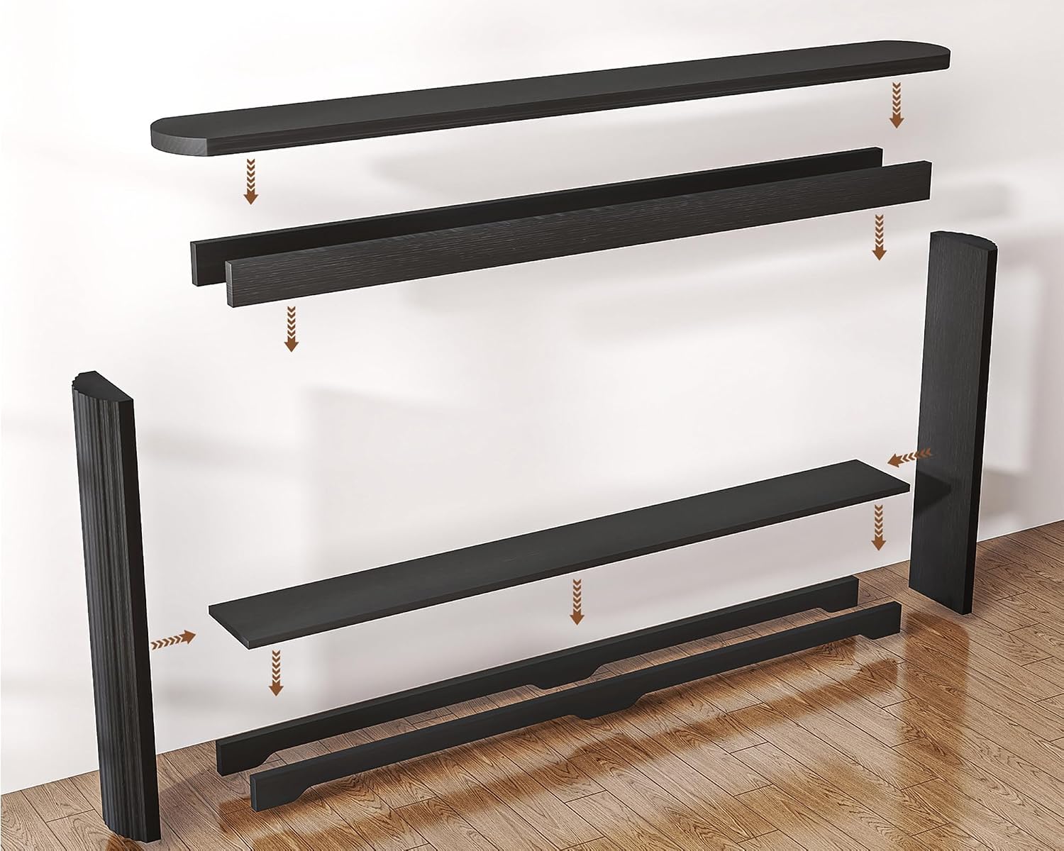 Rovibek Modern 70 Inch Entryway Table Narrow - Behind Sofa Table Narrow, 8 Inch Deep Console Table Behind Couch with Open Storage, Black Entryway Table for Hallway, Foyer, Living Room