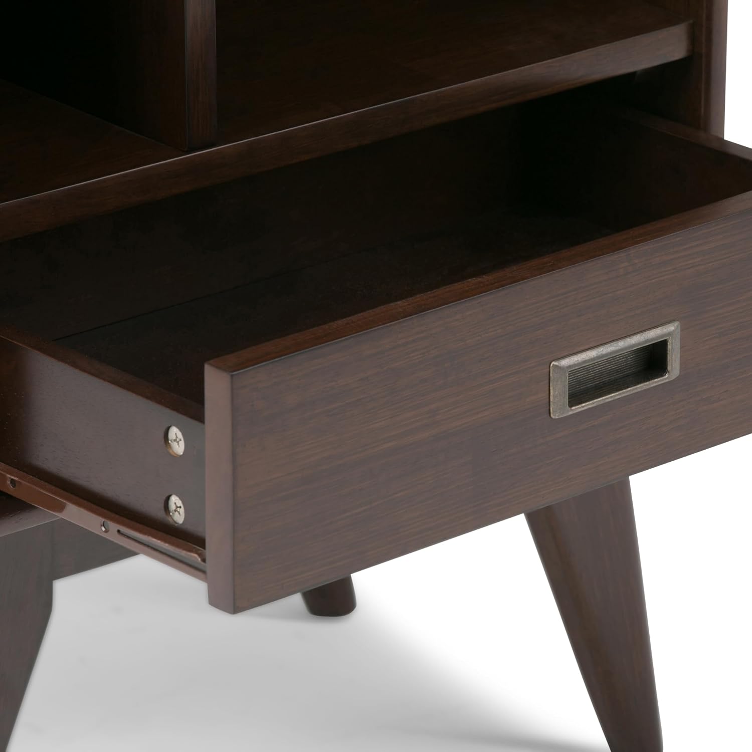 SIMPLIHOME Draper Bookcase - 64 inch Tall Solid Wood Storage Bookshelf in Medium Auburn Brown, Mid-Century Modern Storage for Living Room, Study or Office with Adjustable Shelves and Angled Legs