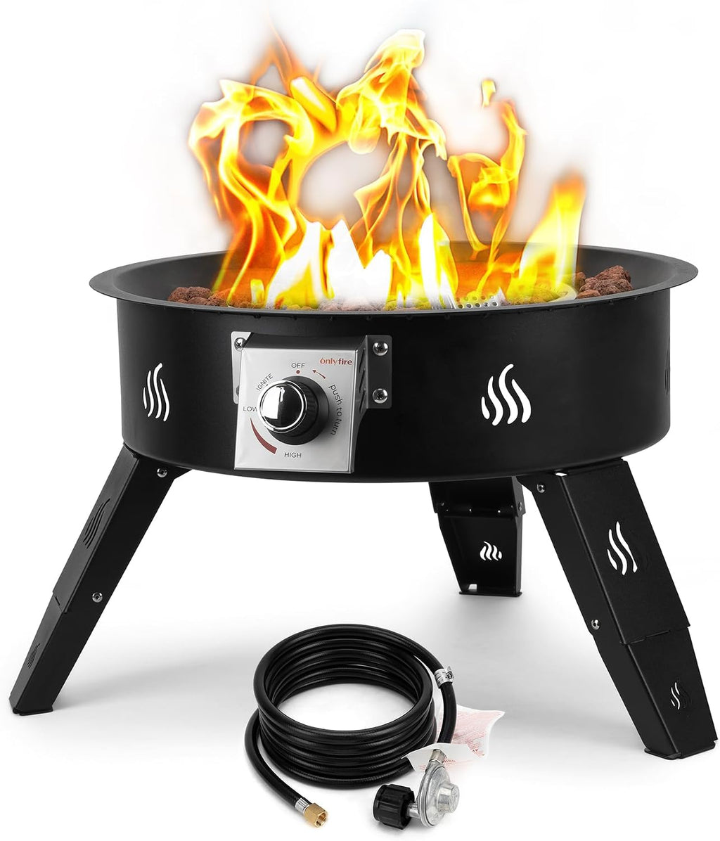 Propane Fire Pit 19' with Foldable Legs, Gas Firepit with Lava Rocks -Portable Smokeless Fireplace for Outside Camping Bonfire Patio Backyard RV Tailgating, FP000