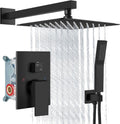 Aolemi Shower Faucet Set Rain Shower System with Handheld Spray Bathroom Shower Combo Rough-in Valve and Shower Trim Kit Included Matte Black 12 Inch Wall Mount Shower Head
