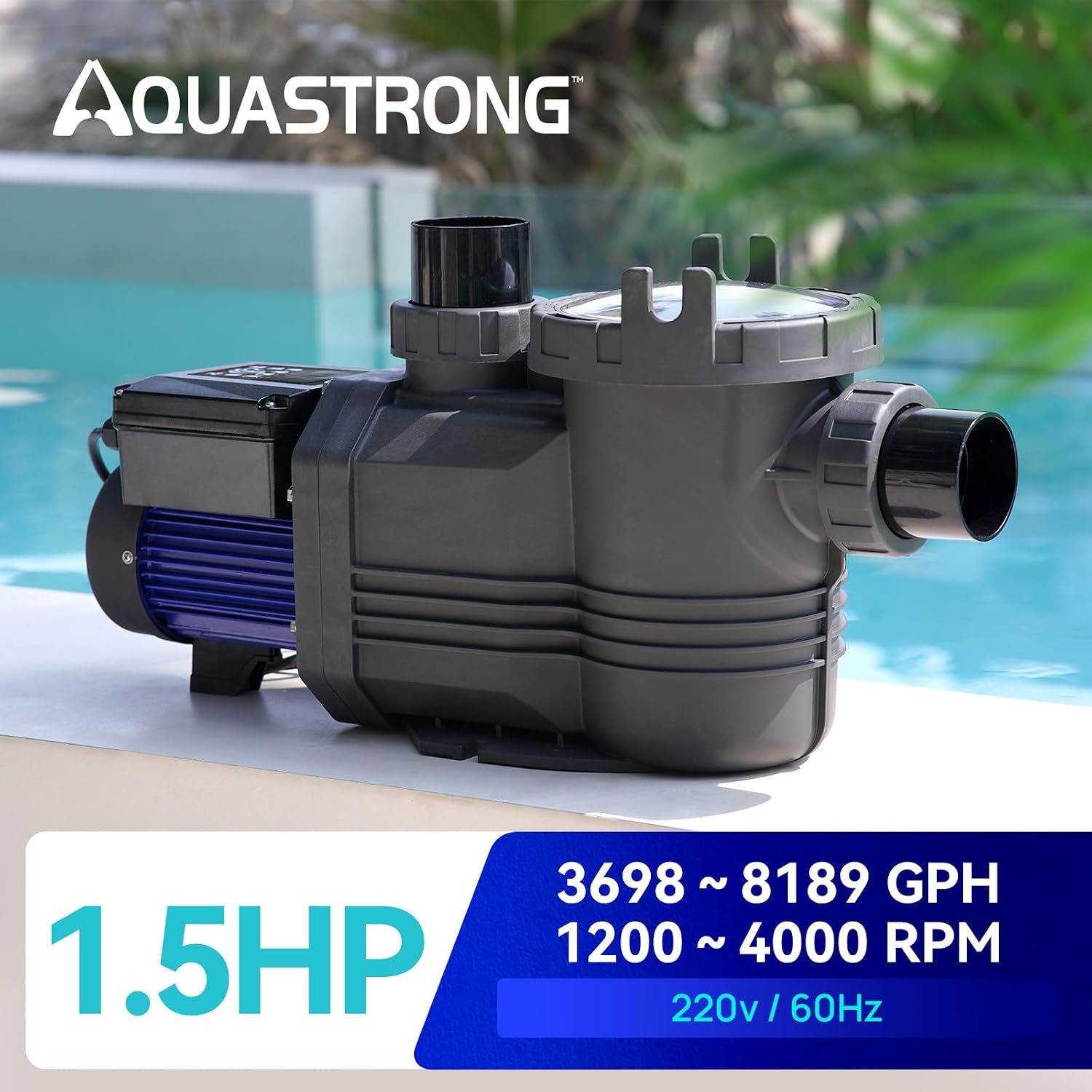 Aquastrong Variable Speed Pool Pump In/Above Pool Pump Energy Efficient High Flow Powerful Self Primming Swimming Pool Pumps with Filter Basket,Dark Black