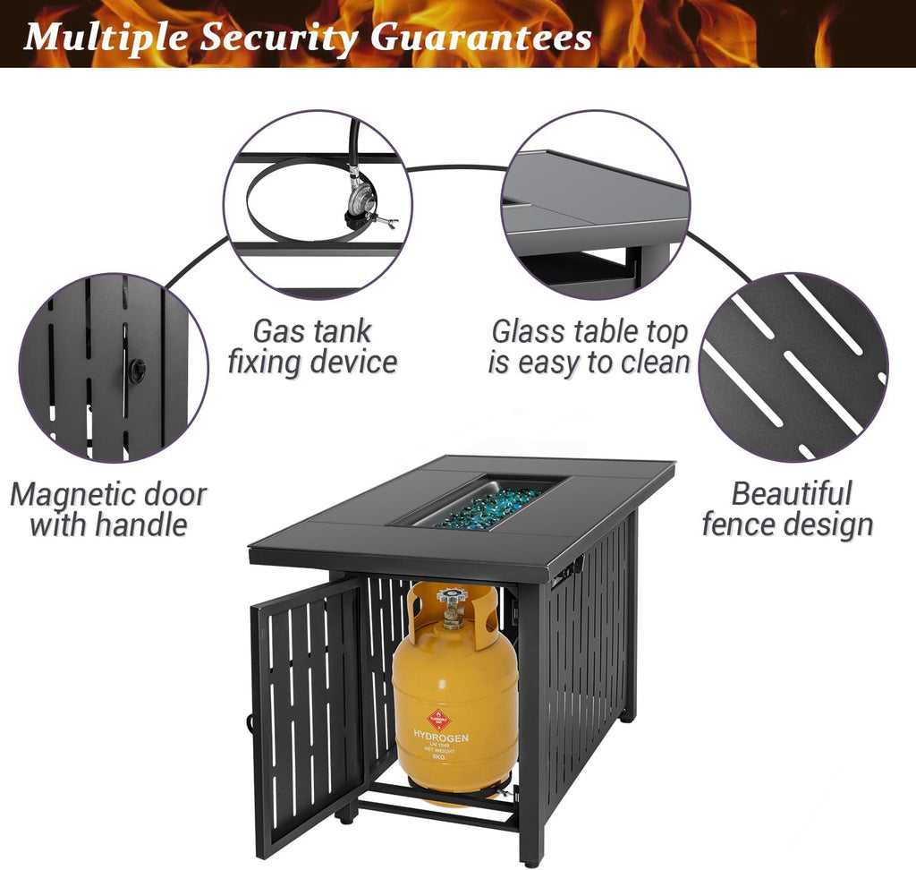Greesum 44' Propane Gas Fire Pit Table 50,000 BTU Outdoor Rectangular FirePit with Lid, Rain Cover for Outside Garden Backyard Deck Patio, Black