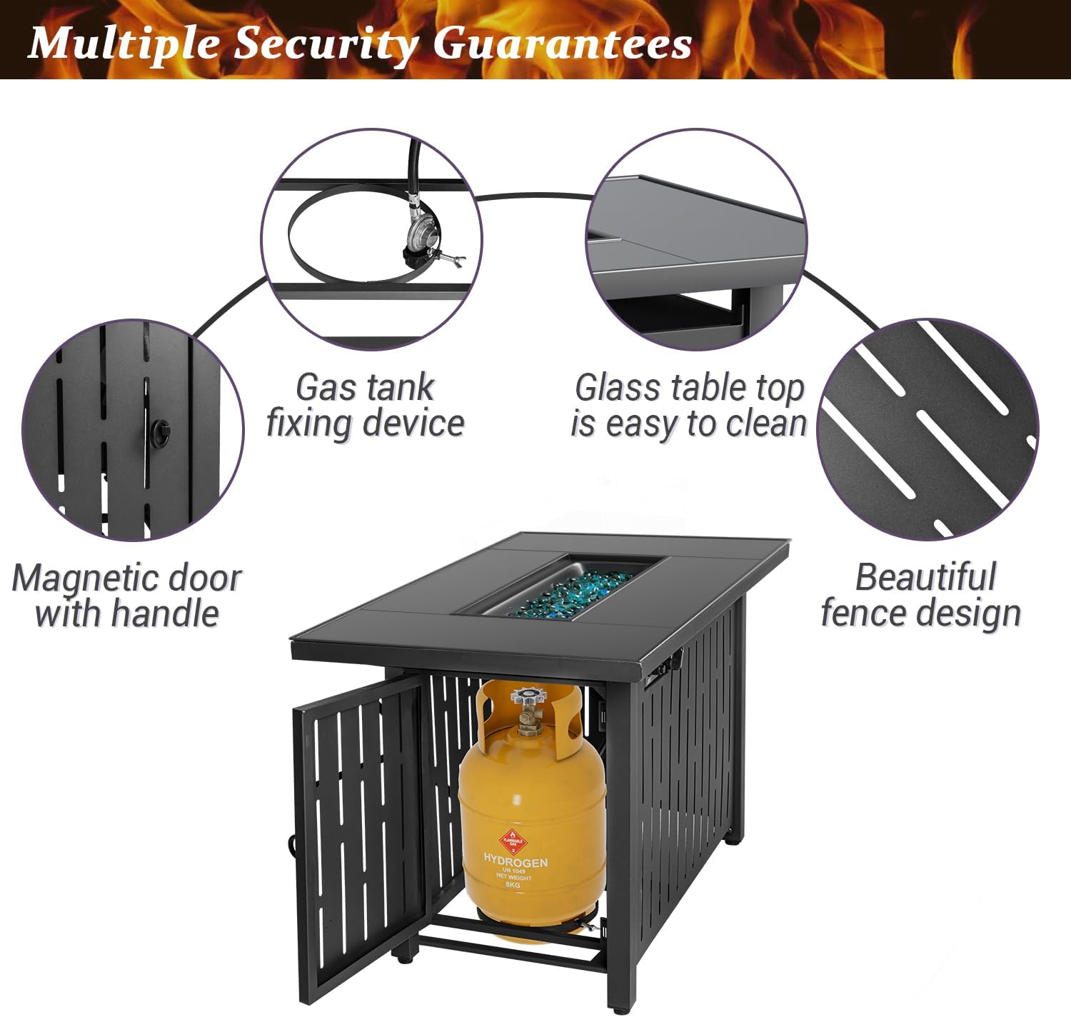 Greesum 44' Propane Gas Fire Pit Table 50,000 BTU Outdoor Rectangular FirePit with Lid, Rain Cover for Outside Garden Backyard Deck Patio, Black