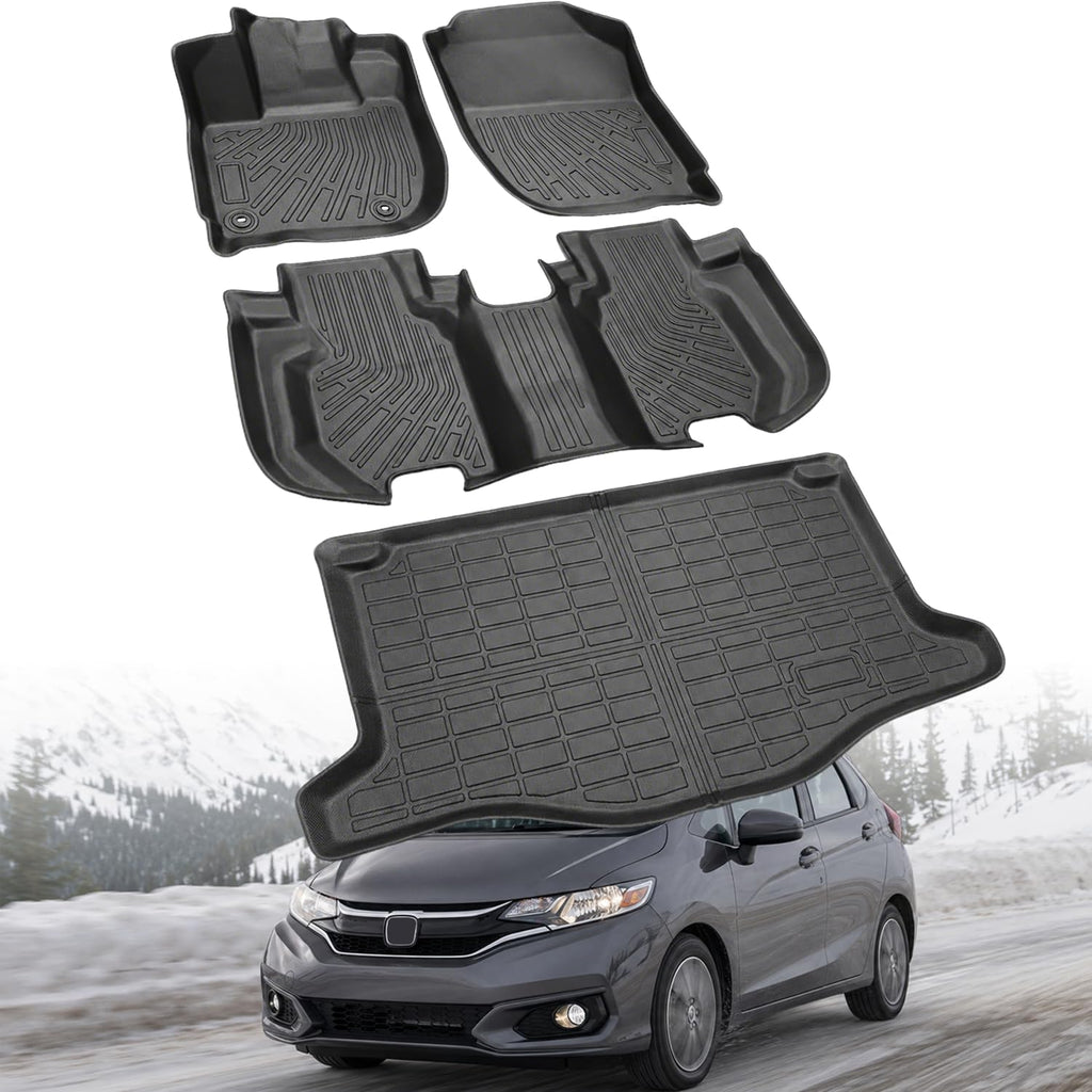 Floor Mats Compatible with Honda Fit 2015-2020 (Not for Manual Transmission),All Weather Protection Duarble TPE Cargo Liner with Backrest Mats Accessories Compatible with Honda Fit 2015-2020