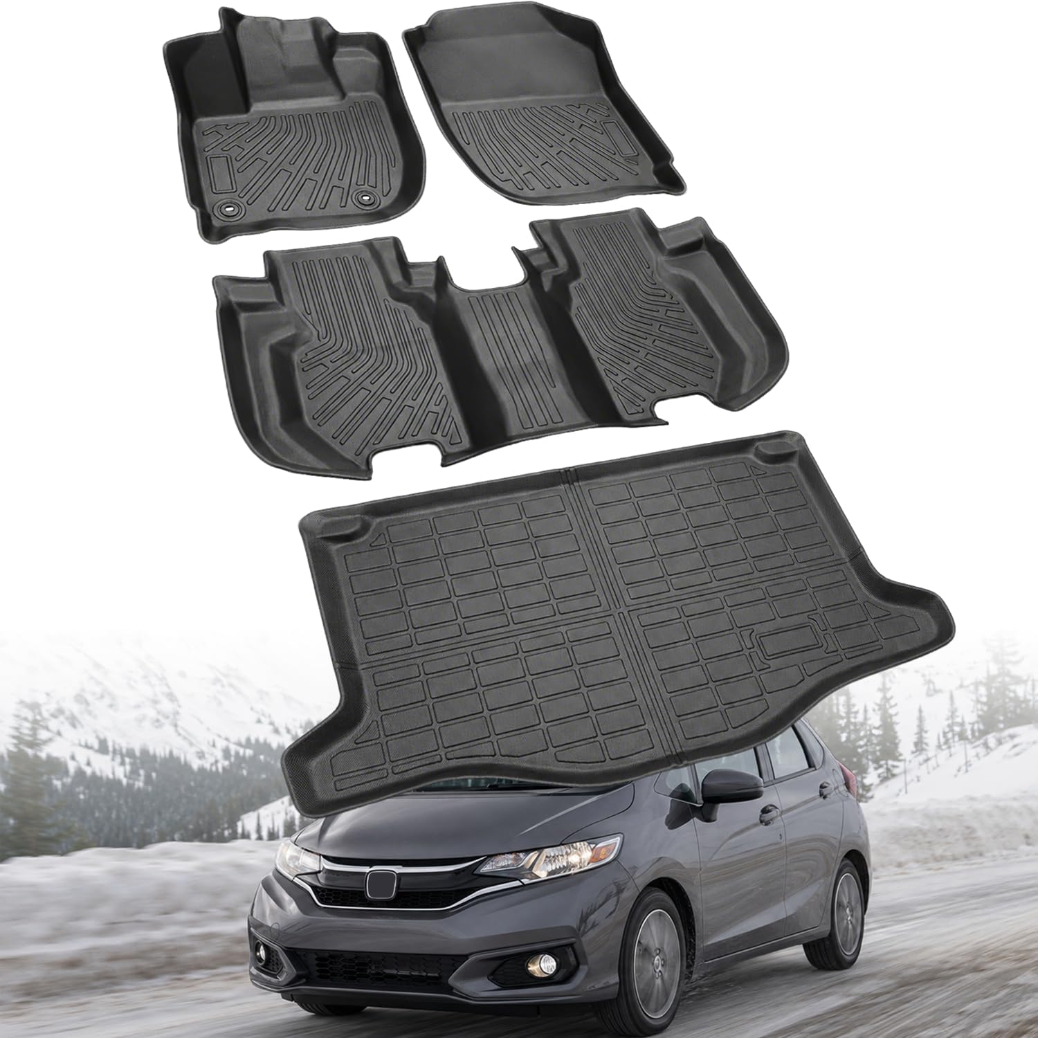 Floor Mats Compatible with Honda Fit 2015-2020 (Not for Manual Transmission),All Weather Protection Duarble TPE Cargo Liner with Backrest Mats Accessories Compatible with Honda Fit 2015-2020
