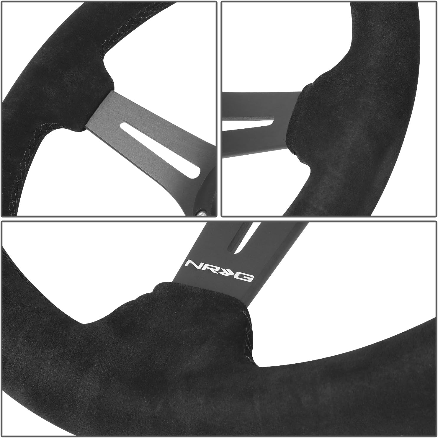 NRG Innovations NRG-RST-030S-BK Reinforced Steering Wheel - 350mm Sport Steering Wheel (2.5' Deep) - matte black spoke/Suede with Slits