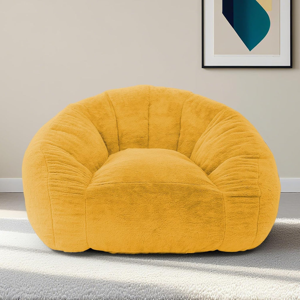 Bean Bag Chair for Adults, Soft Faux Fur Giant Beanbag Chairs, Oversized Cozy Bean Bag Couch Large Reading Chair, Comfy Bean Bag Sofa for Living Room, Bedroom & Dorm, Yellow