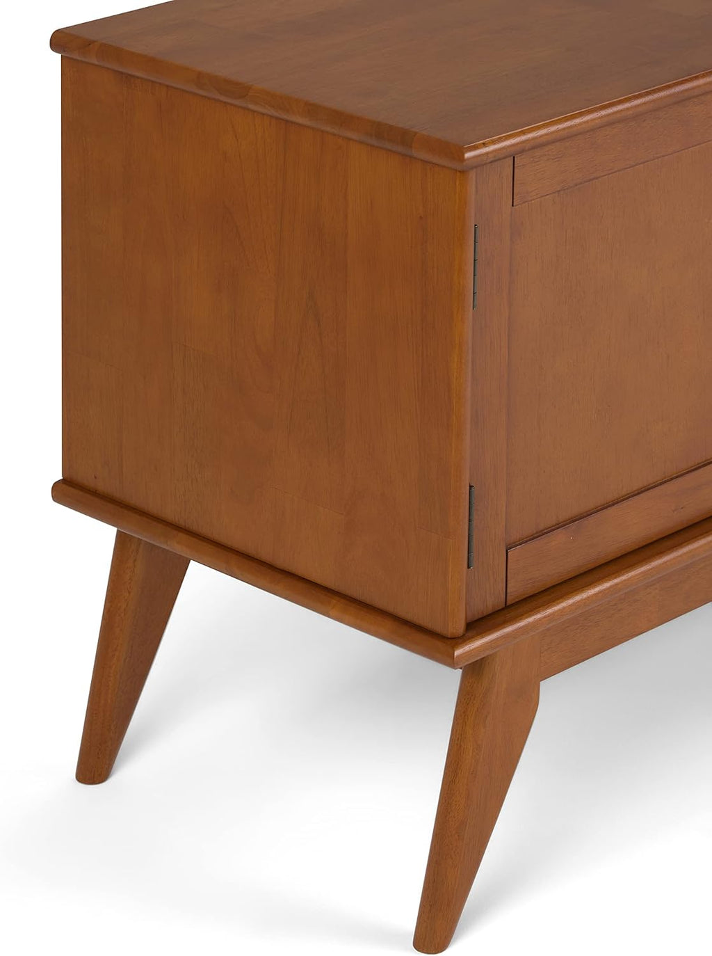 SIMPLIHOME Draper TV Stand - 60 inch Wide Solid Wood Low Media Console in Teak Brown, Mid Century Modern Entertainment Center for Living Room for TVs up to 65 Inches with Cabinets and Cable Management