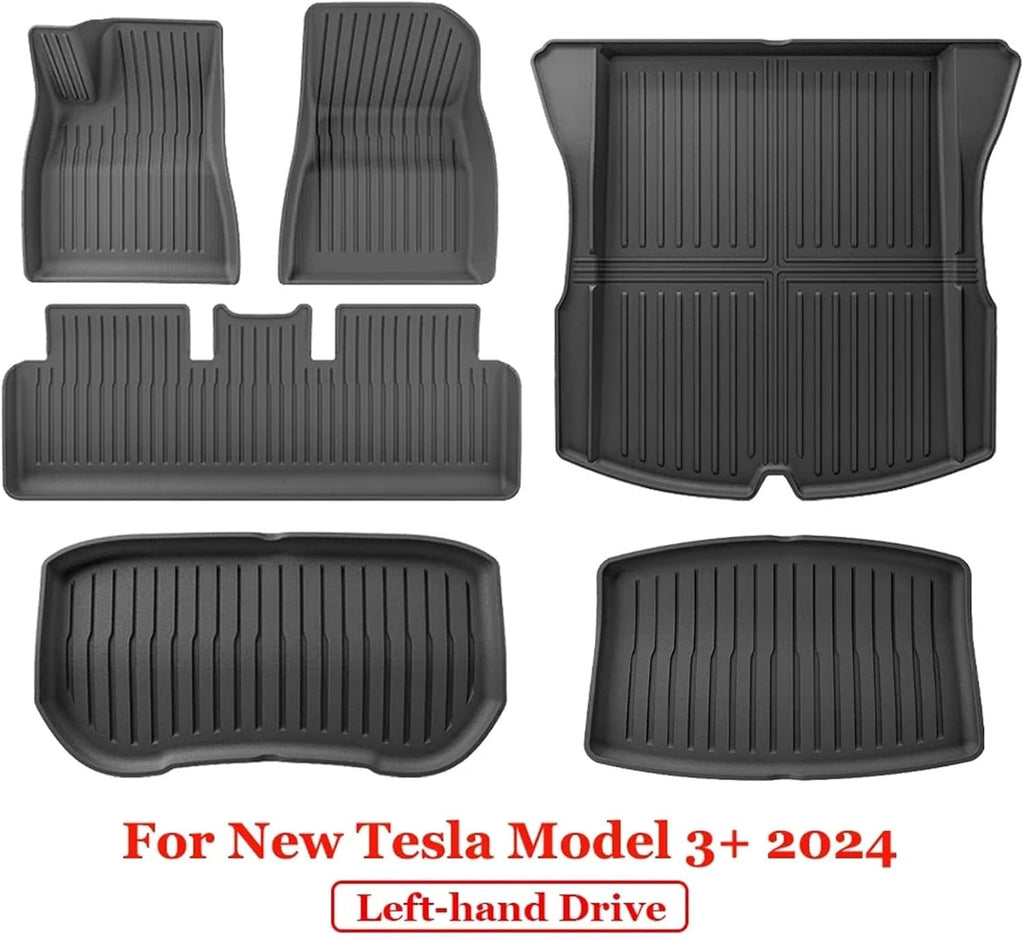 for 2024 2025 Tesla Model 3 Highland Floor Mats TPE All Weather Front Rear Cargo Liner Mat Waterproof Anti-Slip Accessories(2024 M3 6PCS LHD)