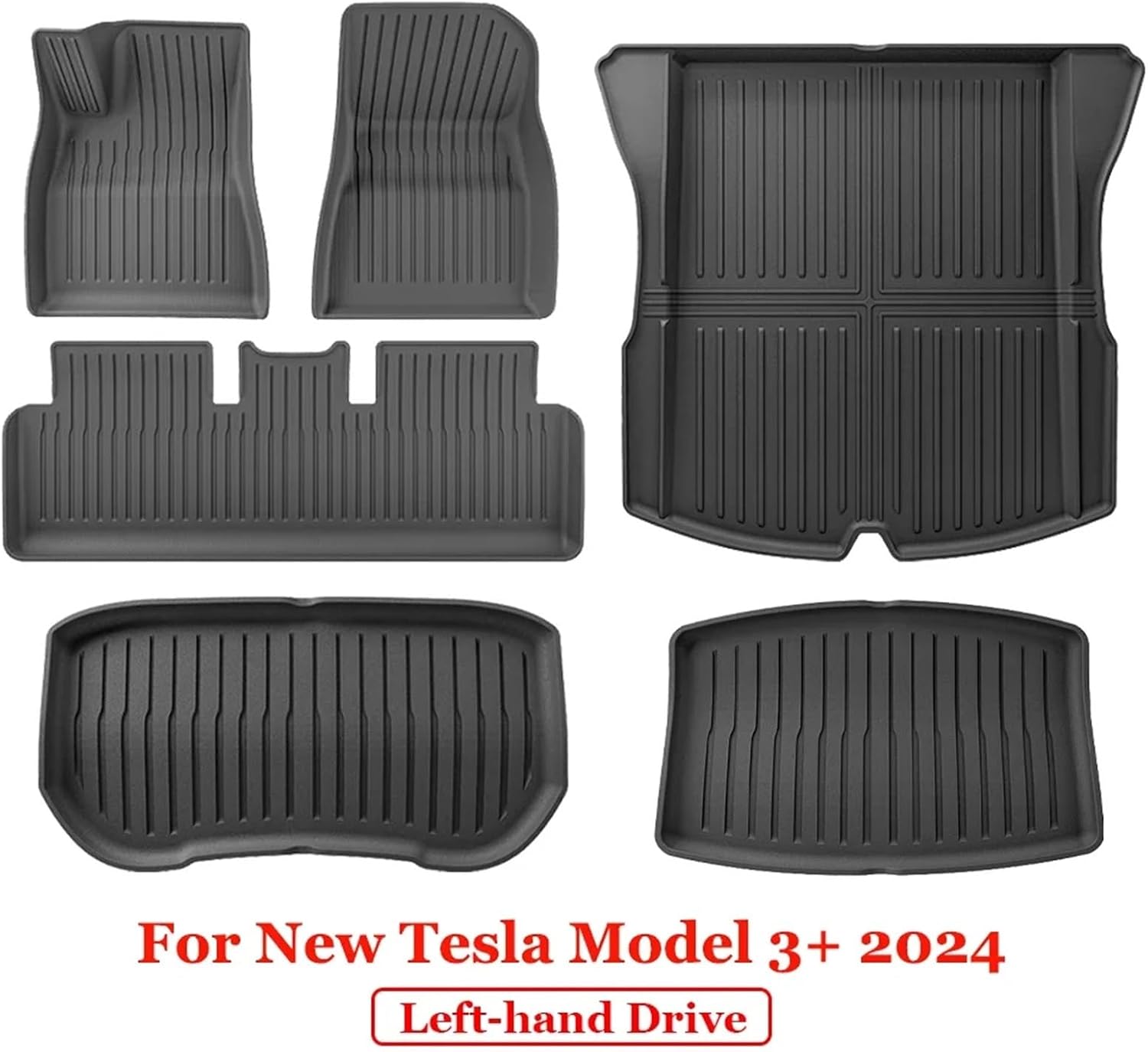 for 2024 2025 Tesla Model 3 Highland Floor Mats TPE All Weather Front Rear Cargo Liner Mat Waterproof Anti-Slip Accessories(2024 M3 6PCS LHD)