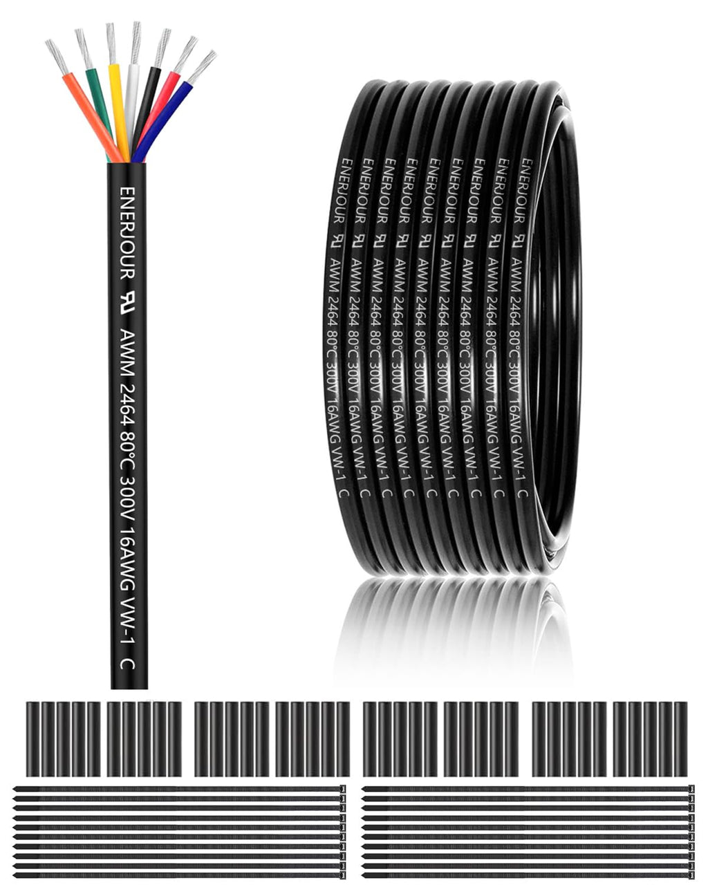 16 Gauge 7 Conductor Electrical Wire 100FT, UL 2464 16 AWG 7 Wire Cable Tinned Copper Stranded 16/7 for Automotive, Trailer, Lighting, Solar Panel, Extension Cable, Speaker etc.
