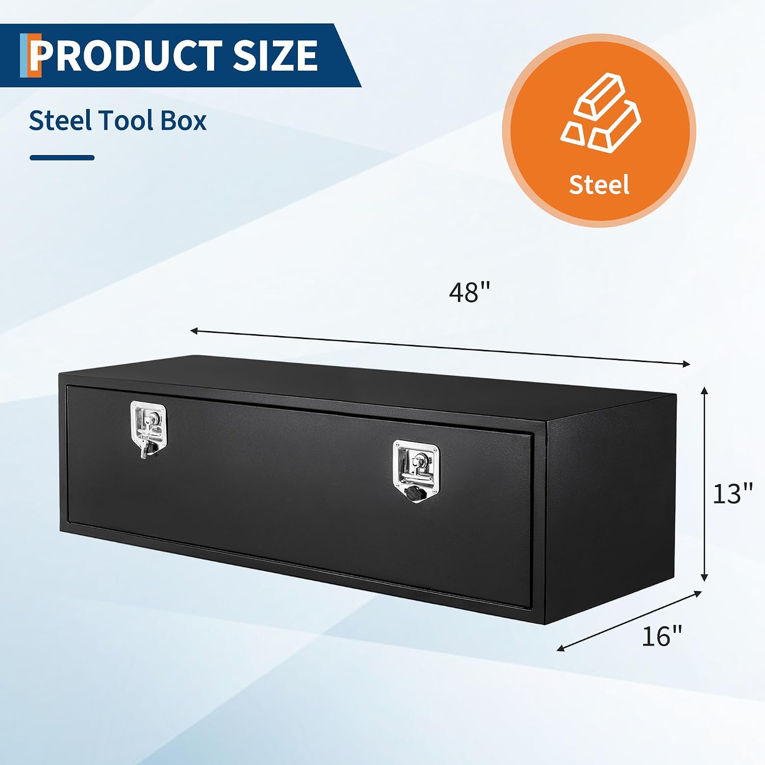 Garvee Steel Underbody Truck Box w/t-Handle Latch, Truck Toolbox for Organization and Storage, Job Box Tool Chest for Pickup Truck Bed, RV, Trailer, 48'x 16'x 13'