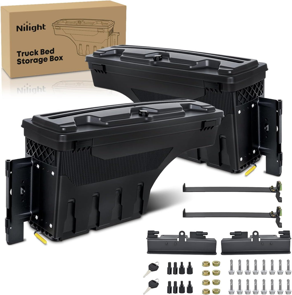 Nilight Truck Bed Tool Box Driver Side & Passenger Side Truck Toolbox Fit for Chevrolet Silverado GMC Sierra 1500 2500 3500 2007-2018 Swing Case Truck Bed Storage Box w Lockable Lid Wheel Well Toolbox
