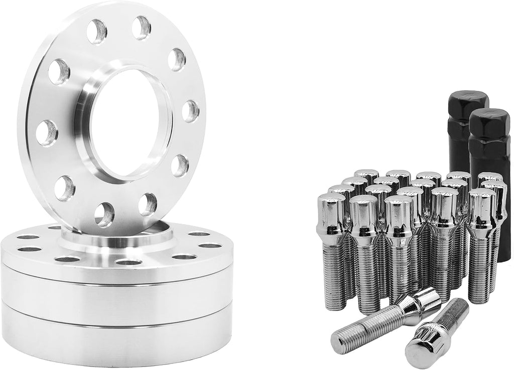 4 Pc 5x112 MM Hub Centric 17 MM & 20 MM Wheel Spacers 66.6 Wheel Bore + Chrome M14x1.5 Conical Spline Tuner Bolts Aftermarket Wheels Works with Audi 2009 + A4 A5 A6 A7 A8 S4 S5 S6 S7