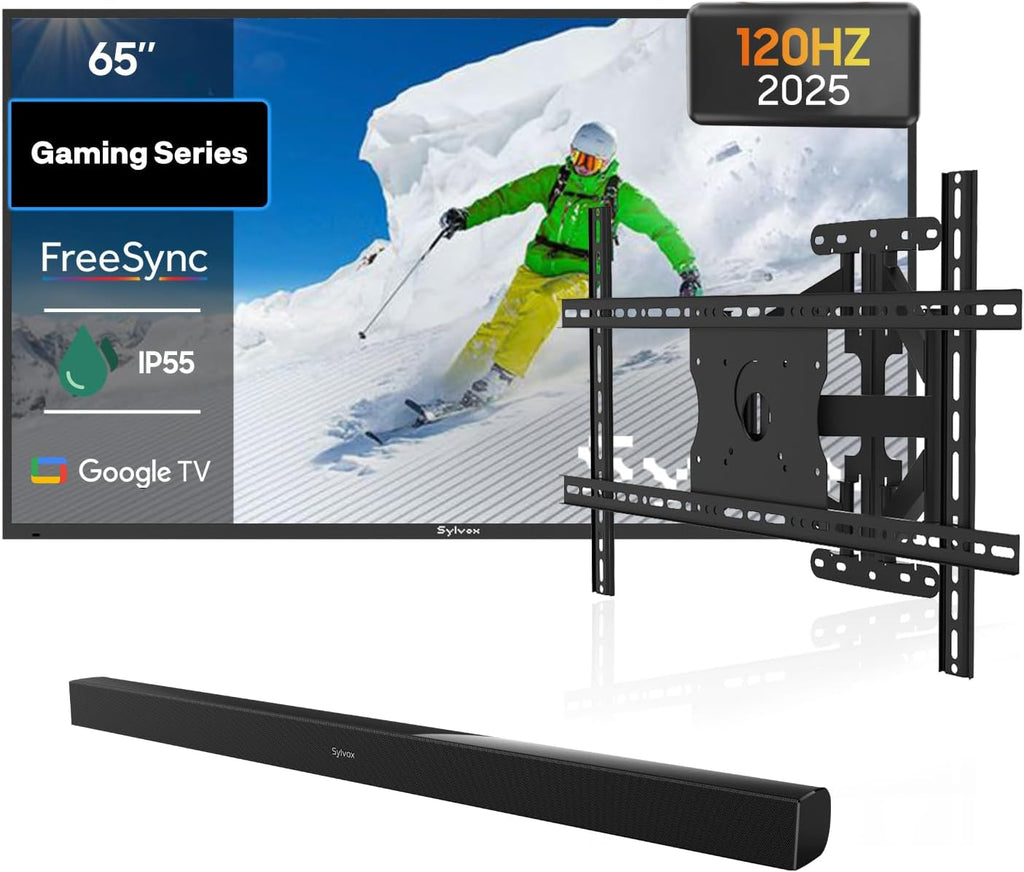 SYLVOX Bundle: 65' 120Hz Waterproof Outdoor TV (2025 Gaming Series) & S2 Soundbar & Wall Mount