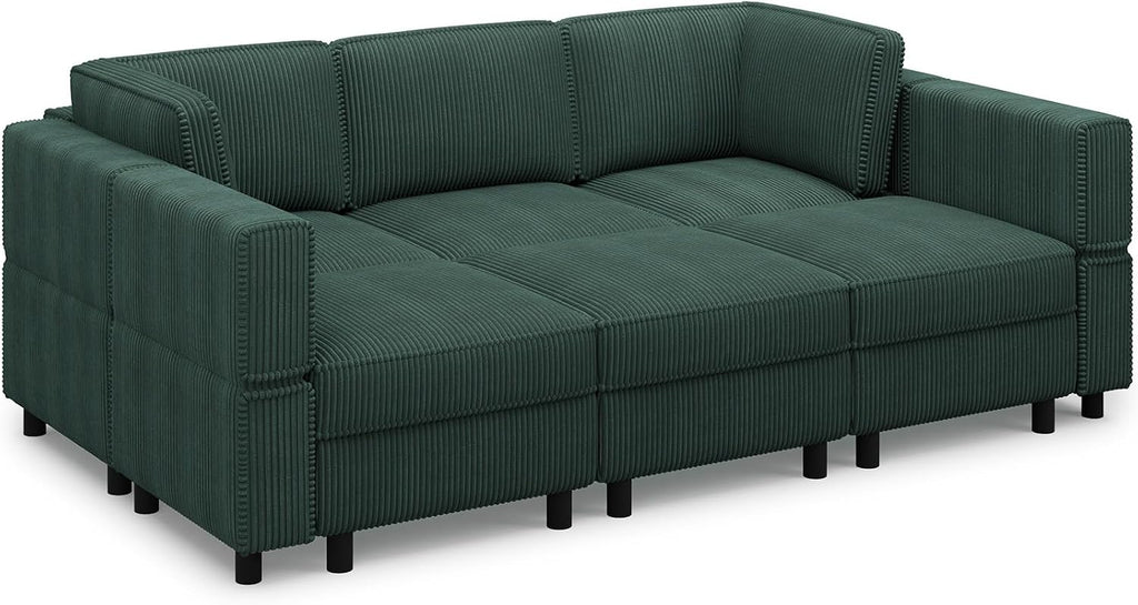 Belffin Modular Sectional Sofa with Deep Storage Seat,Corduroy Sectional Couch 6 Seat Modular Sleeper Sofa Couch,Green