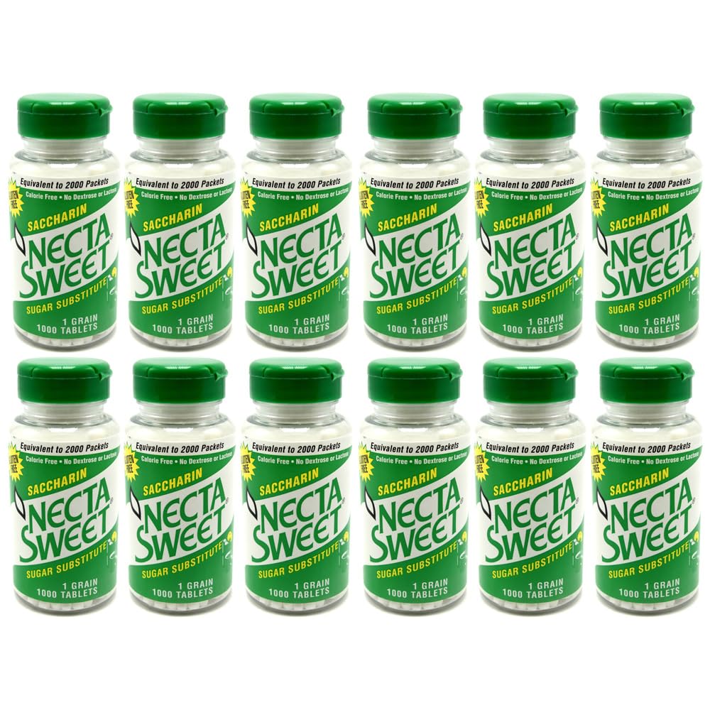 Necta Sweet Saccharin Tablets, 1 Grain, 1000 Tablet Bottle (Pack of 12)