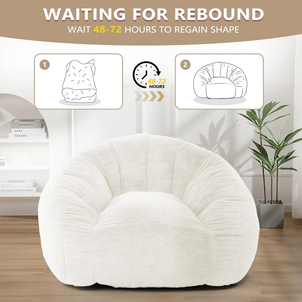 Bean Bag Chair for Adults, Soft Faux Fur Giant Beanbag Chairs, Oversized Cozy Bean Bag Couch Large Reading Chair, Comfy Bean Bag Sofa for Living Room, Bedroom & Dorm, Beige