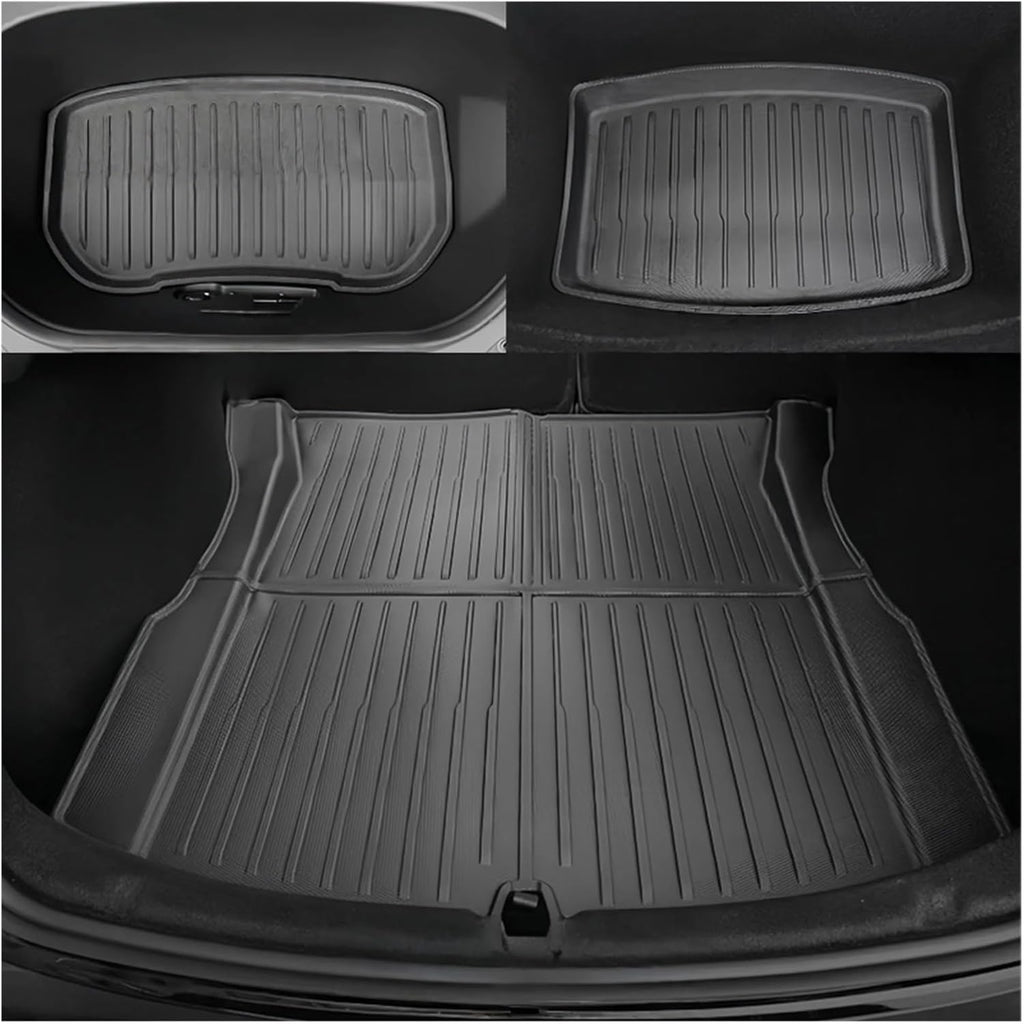 Compatible For Tesla Model 3 Highland 2024 2025 Floor Mats TPE Waterproof Anti-Slip Trunk Mat Rubber Driver Passenger Rear Cargo Liner(4pcs back LHD)